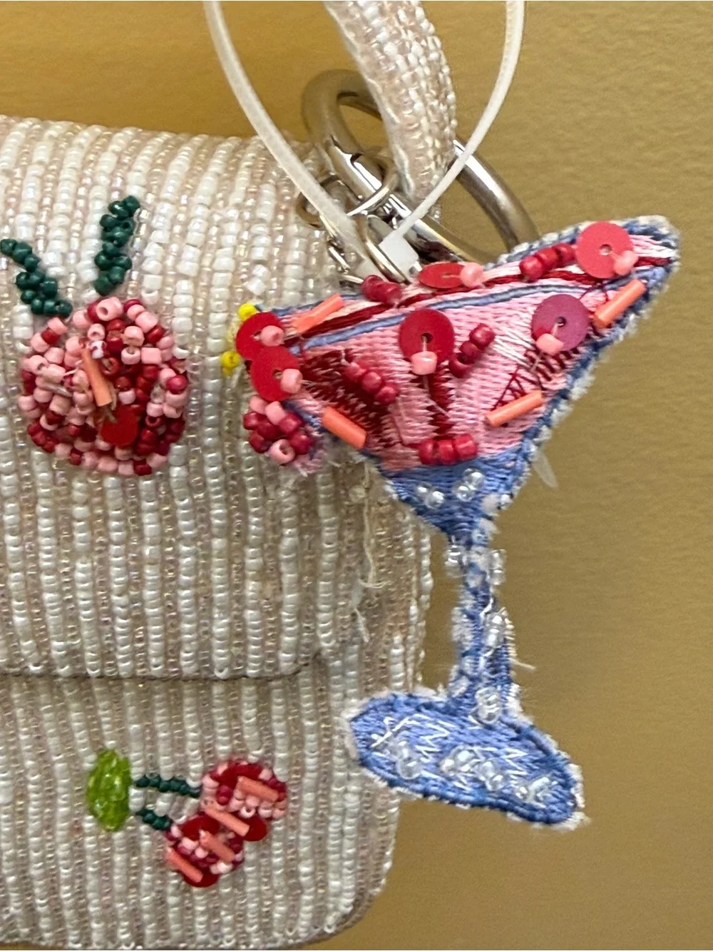 Handcrafted Beaded White Cherry Martini Shoulder Bag NWT Tik Tok Viral - Picture 3 of 8